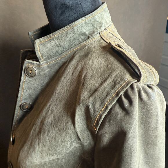 Jennyfer J 100% Nubuc Leather Military Moto Jacket Women’s S Olive Green - Picture 8 of 15